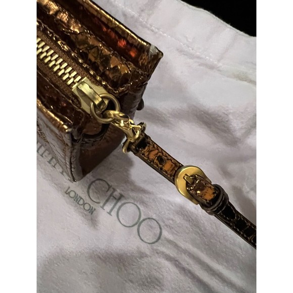 Jimmy Choo Tulita Clutch Bronze Brown Wristlet Gold Buckle Hardware Zip Closure - Picture 15 of 16
